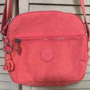 Kipling Coral Pink Crossbody Bag with Monkey Charm